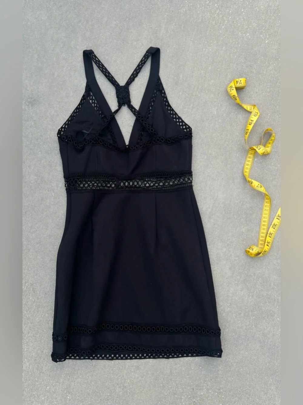 Free People Black Crochet Trim Whimsigoth Mini Dress Racerback EUC 10 LBD